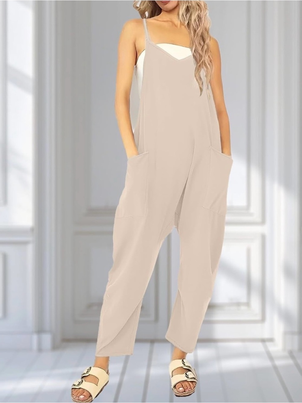 Women’s UNIANKIYA Tan Spaghetti Strap Onesie/Jumpsuit Size XL
